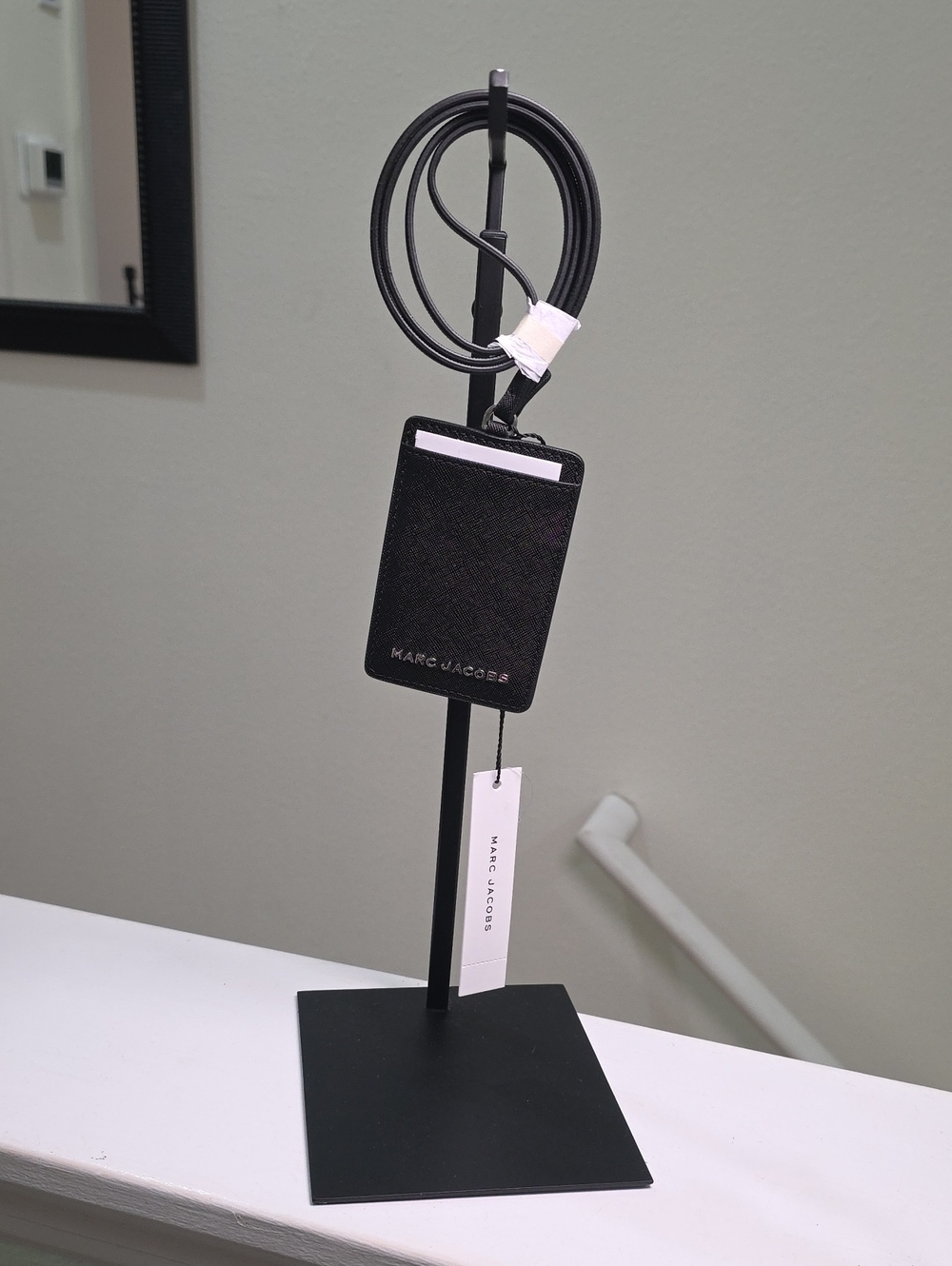 Marc Jacobs Black Saffiano ID Badge Holder Lanyard Card Case NWT